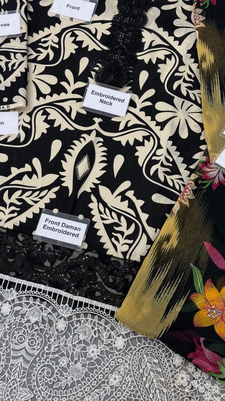 3-Piece Unstitched Suit: Digital Printed Cambric with Chiffon Dupatta