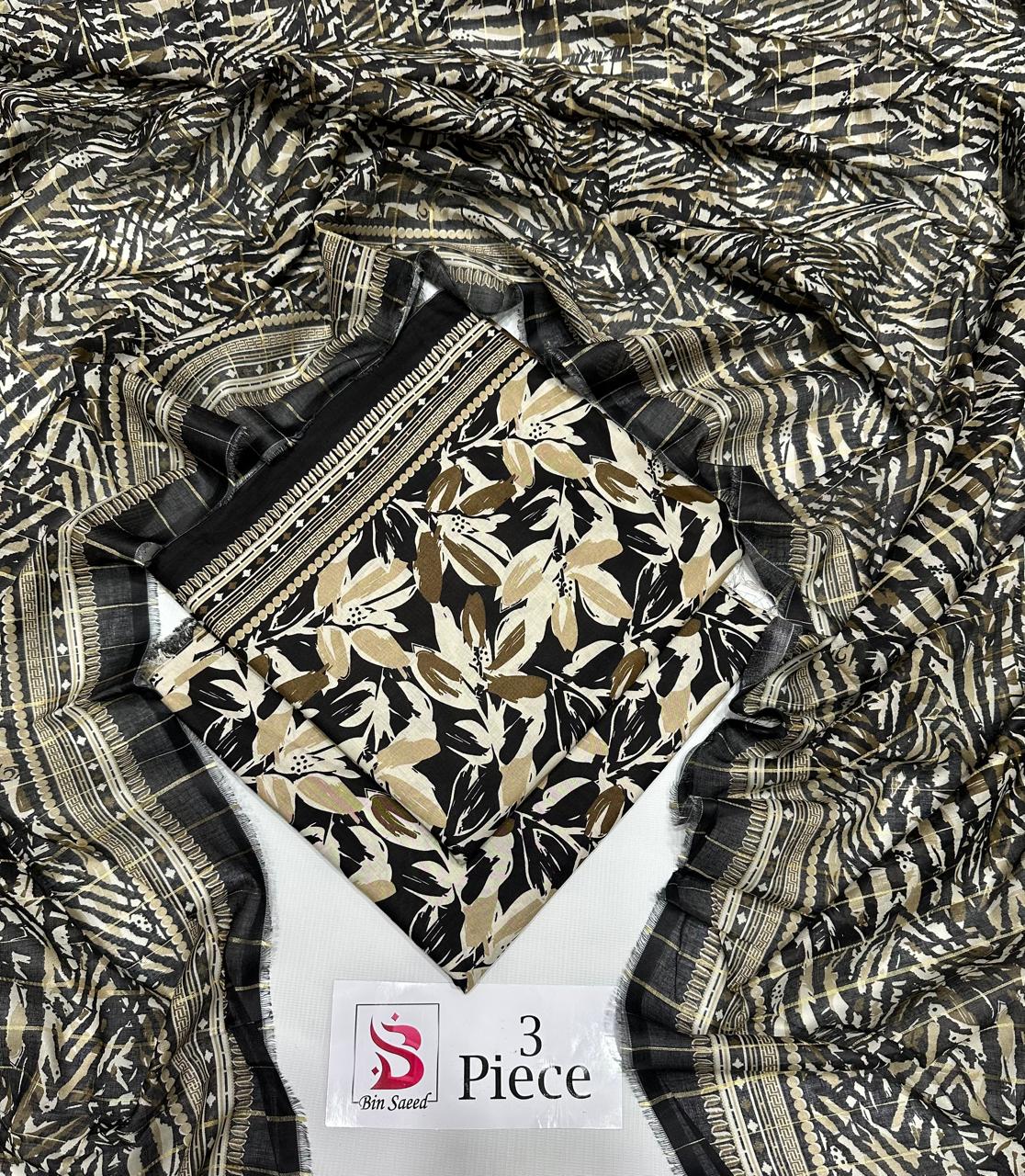 BIN SAEED | Premium Unstitched 3-Piece Lawn Suit (Article 23)