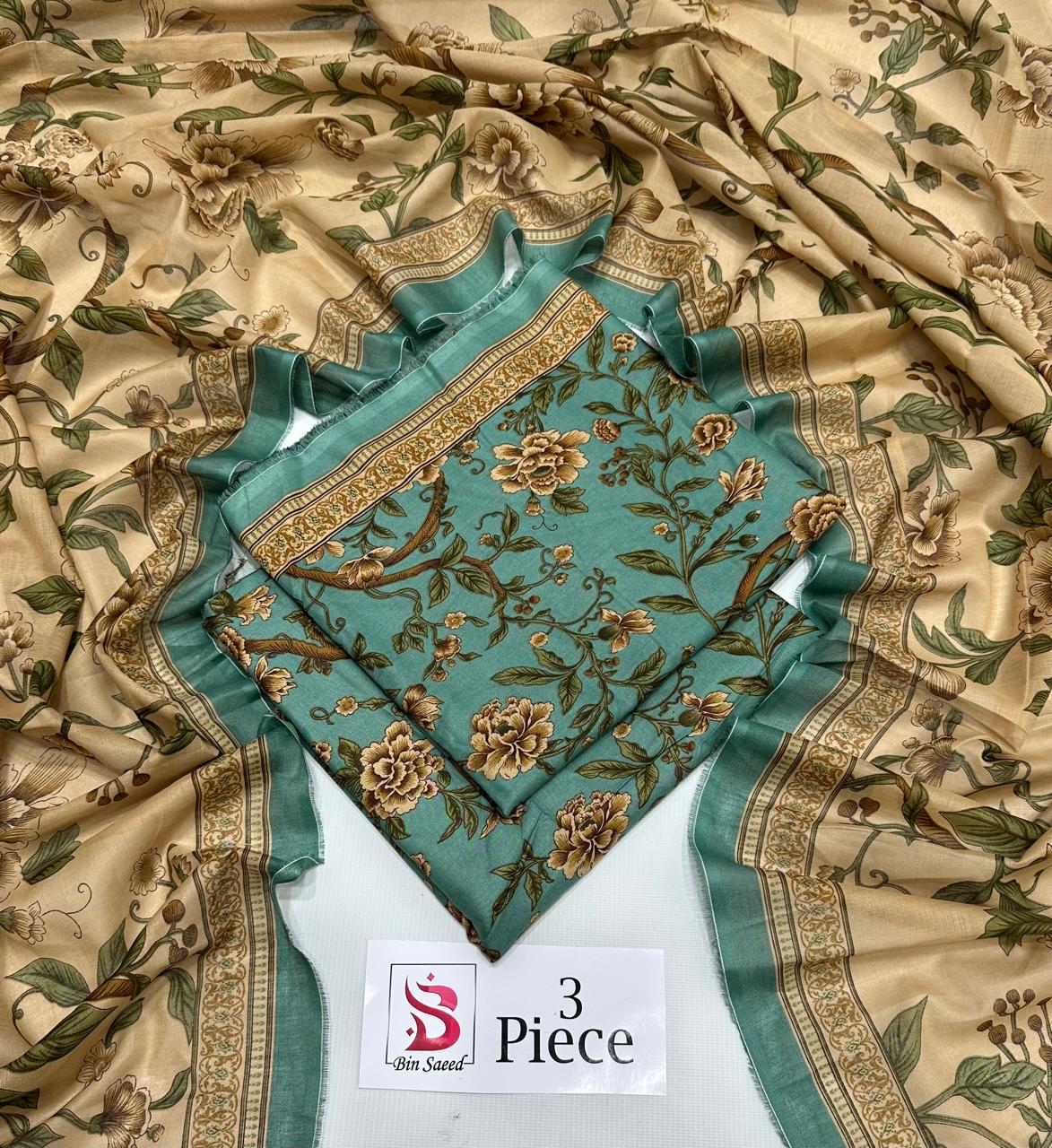 BIN SAEED | Premium Unstitched 3-Piece Lawn Suit (Article 25)