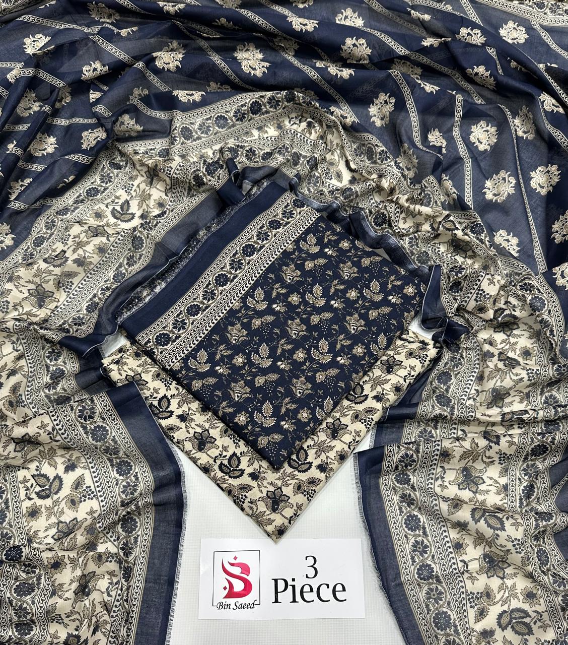 BIN SAEED | Premium Unstitched 3-Piece Lawn Suit (Article 26)